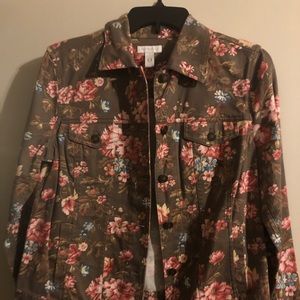 Charter Club Womens Denim Flower Pattern Jacket